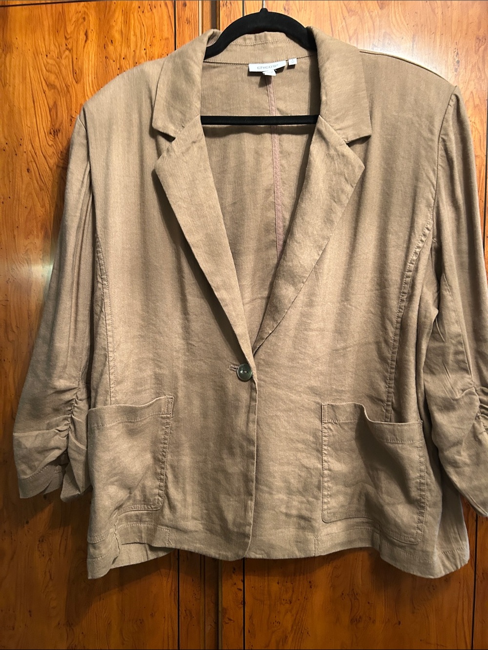 Chico's Tan Single-Button Linen-Blend Women's Blazer